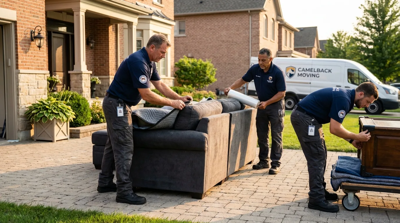 Large estate moving crew wrapping furniture in Ashaway, RI