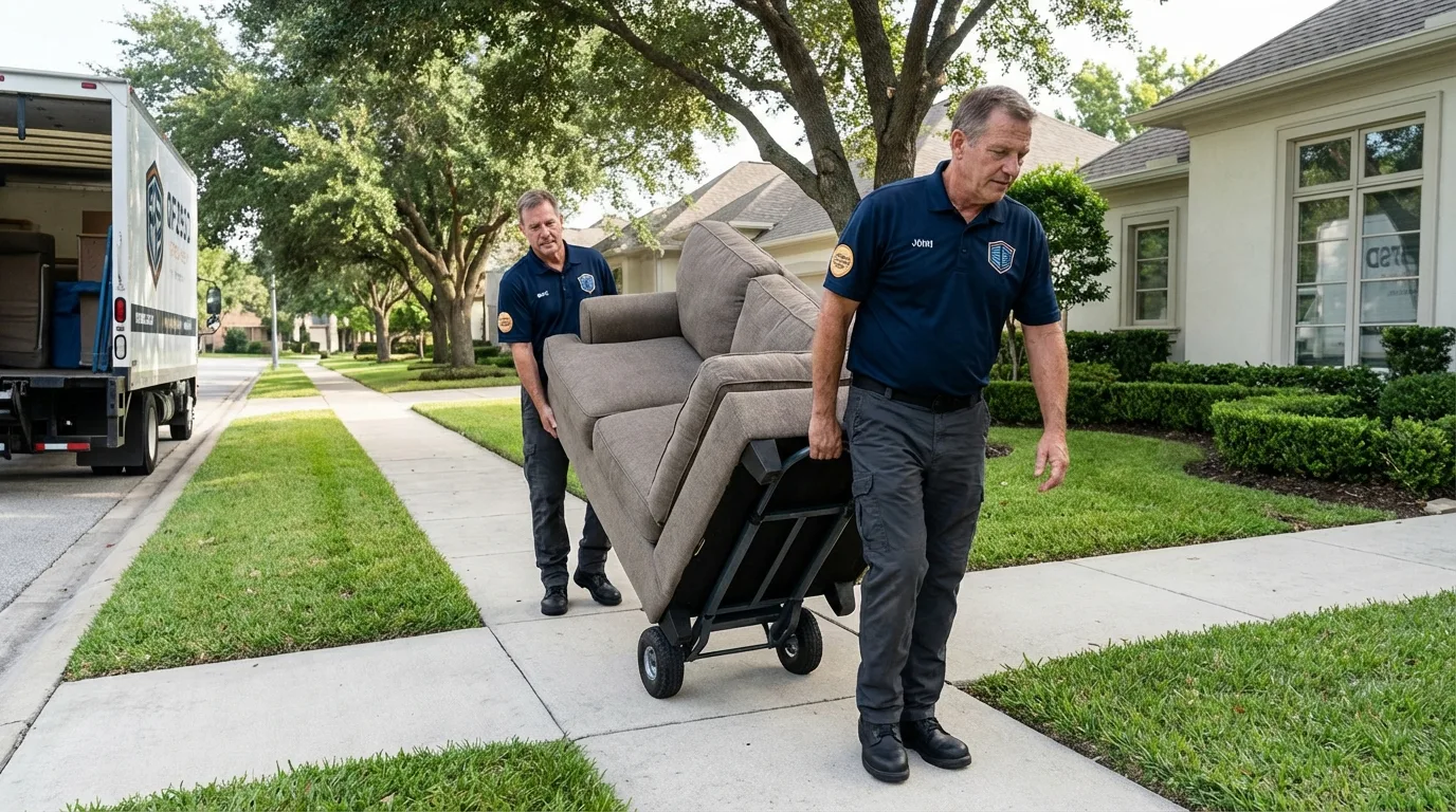 Local residential moving crew loading furniture in Ashaway, RI